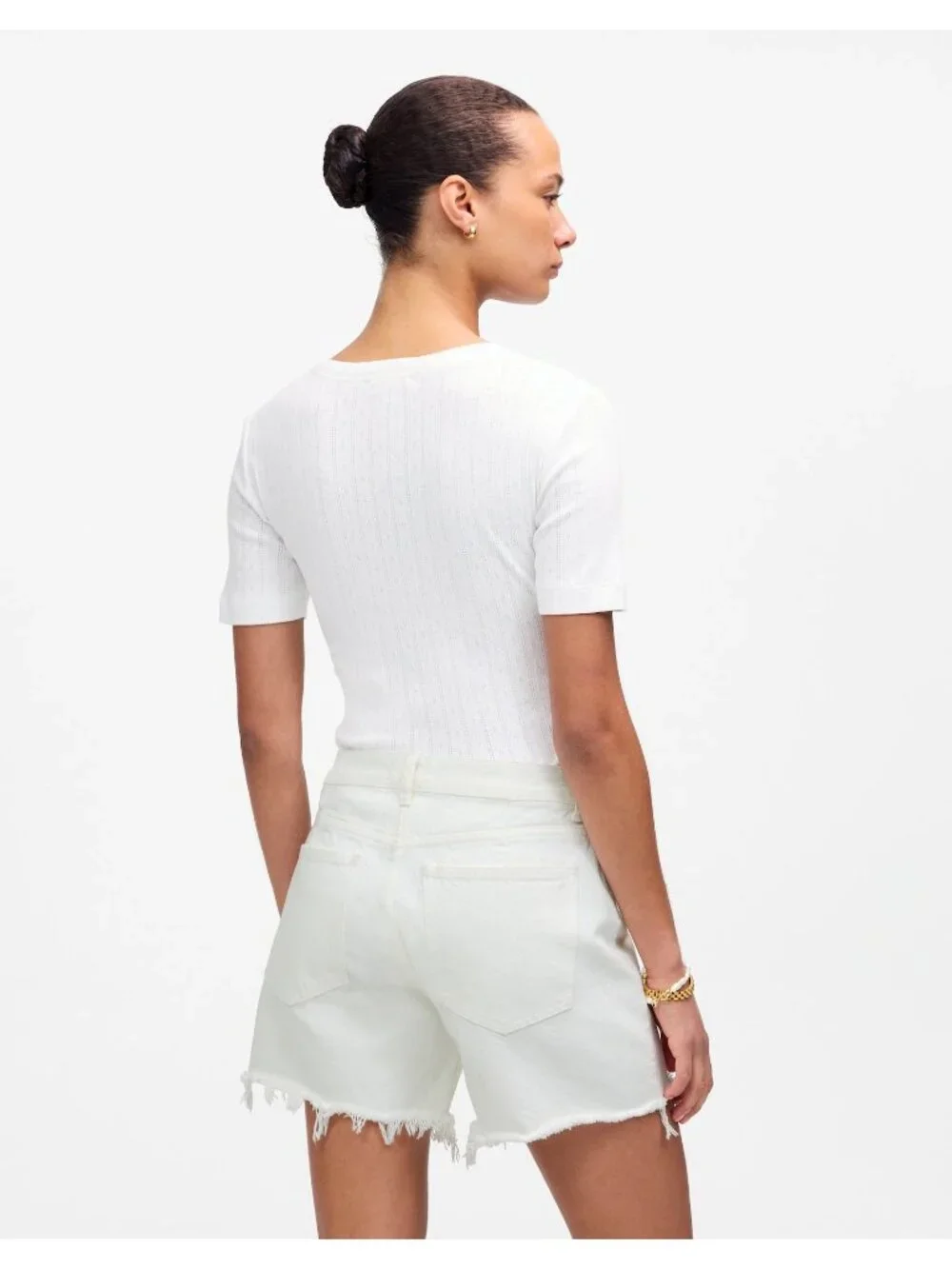 Madewell The Brynn Long Short Women’s 23 Pure White Rigid Denim Raw Hem NWT
